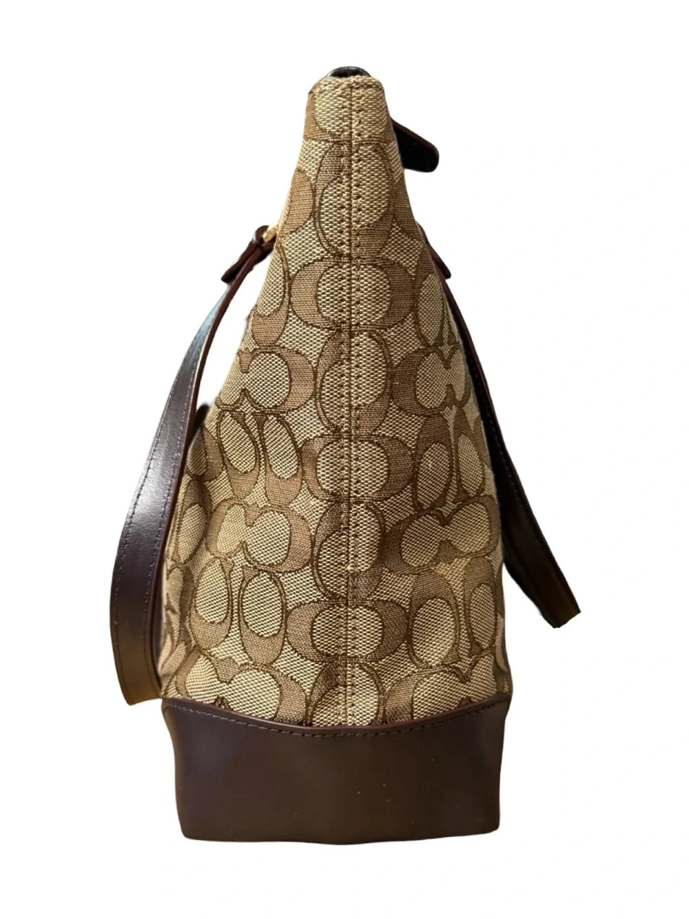 Coach Signature Zip Top Tote Khaki Dark Brown Canvas F29958 Excellent